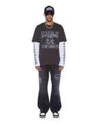 MENS BRONKO ROADHOUSE BLACK PATCHED DENIM JEANS