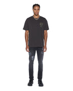 Mens Van Winkle Roadhouse Black Patched Skinny Denim Jeans - Black