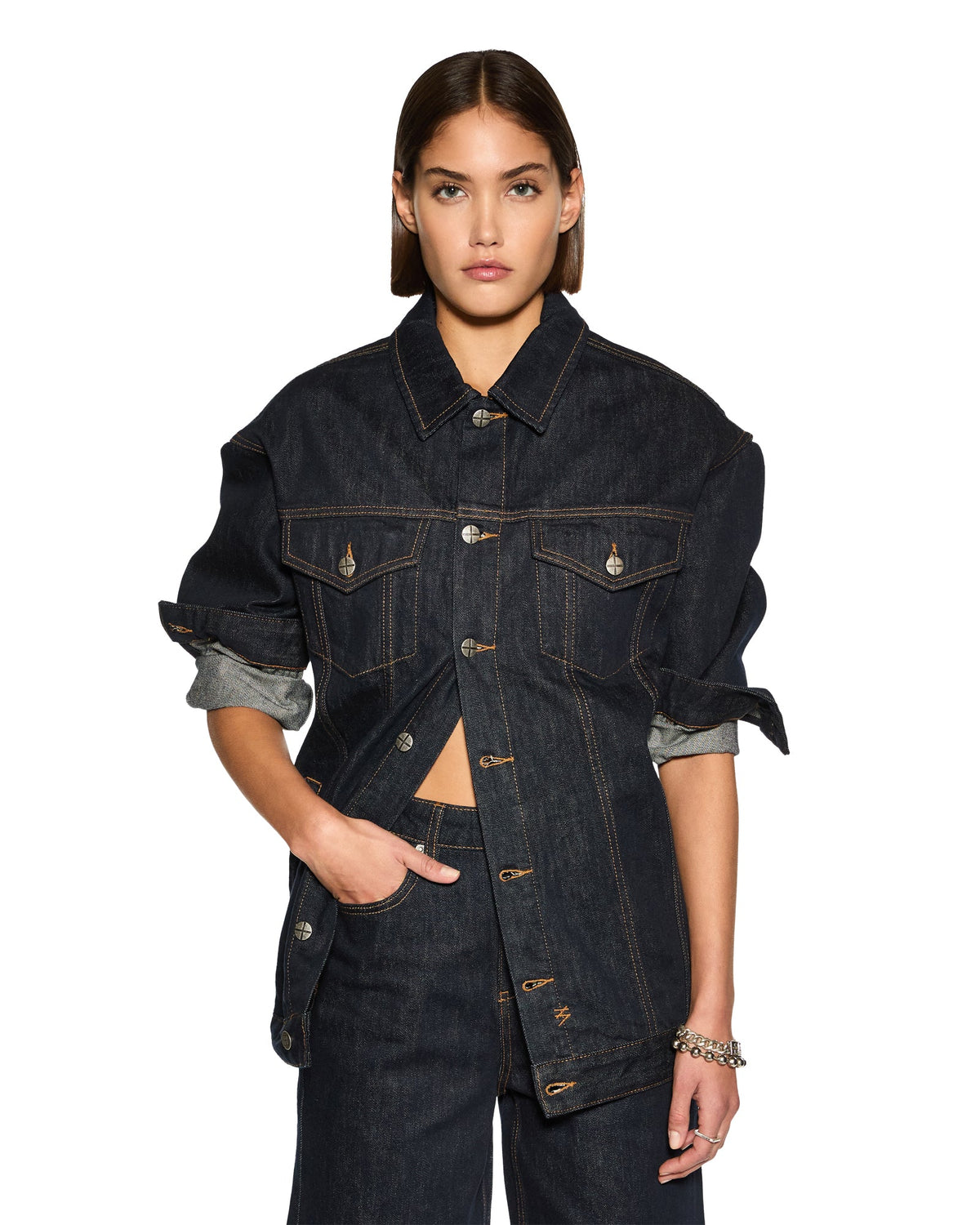 Womens Longline Trucker Original Oversized Jackets - Denim
