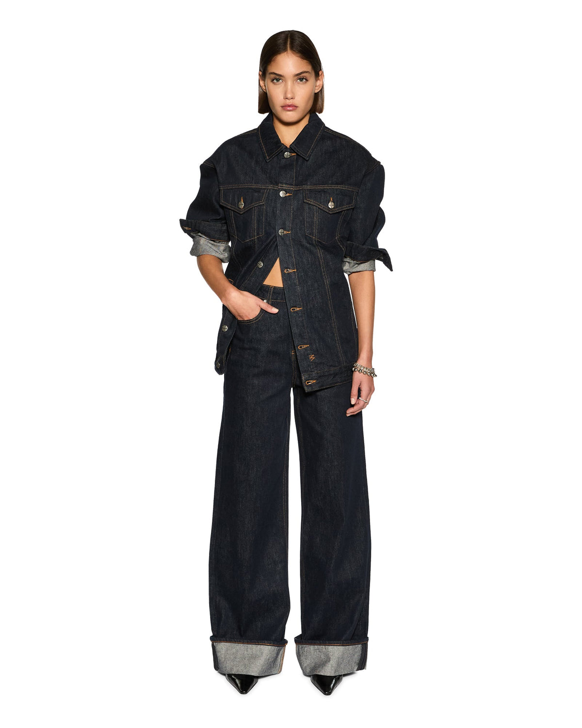 Womens Longline Trucker Original Oversized Jackets - Denim
