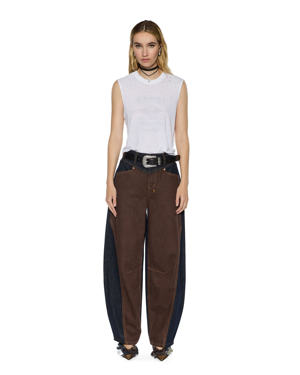 Womens Barrel Jean Original Spliced Barrel Leg Denim Jeans - Denim
