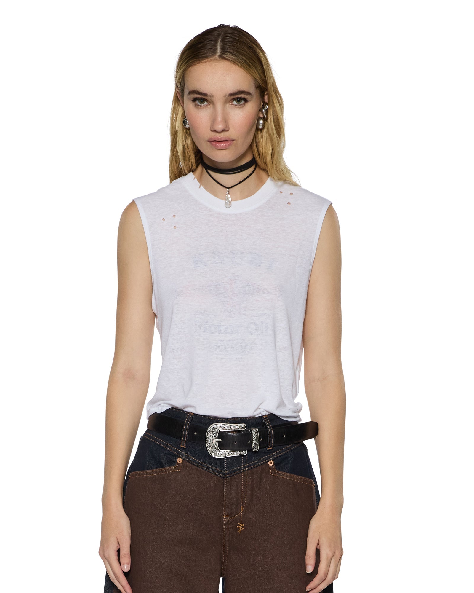 WOMENS  MOTOR OIL MOSS TANK WHITE REGULAR FASHION TOPS