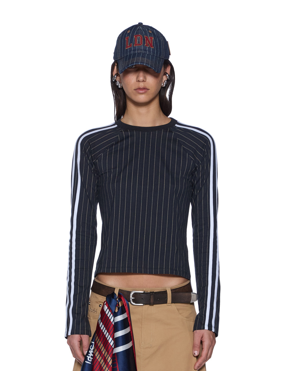 WOMENS  PORTER LS TOP BLACK PINSTRIPE SLIM FASHION TOPS