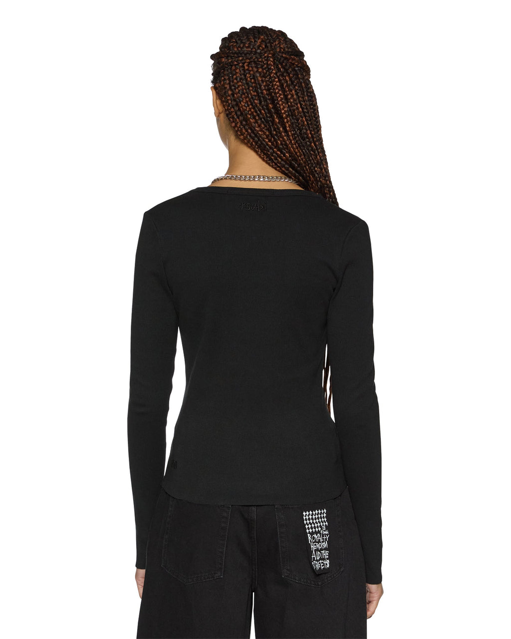 WOMENS REWORK LS TOP BLACK FASHION TOPS