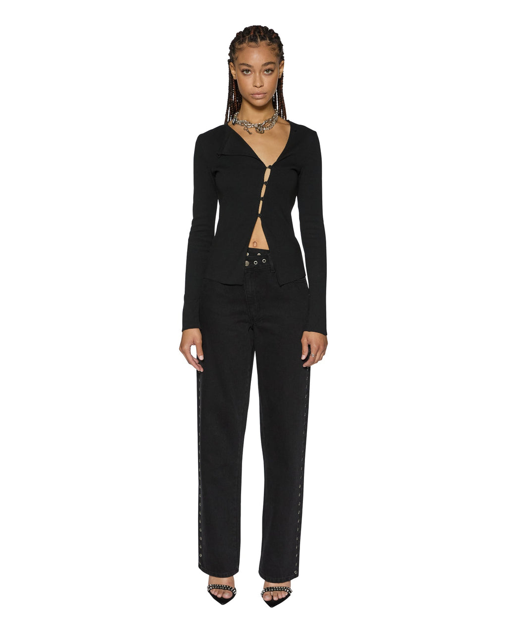 WOMENS REWORK LS TOP BLACK FASHION TOPS