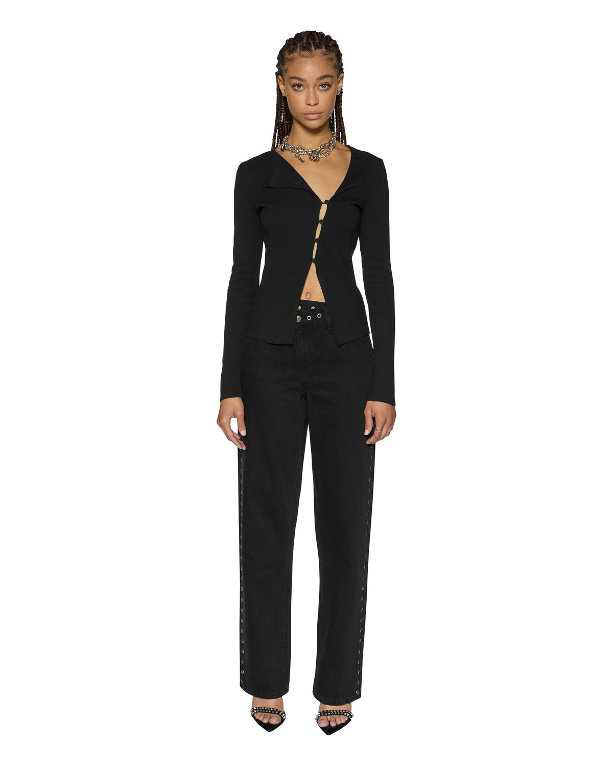 WOMENS REWORK LS TOP BLACK FASHION TOPS
