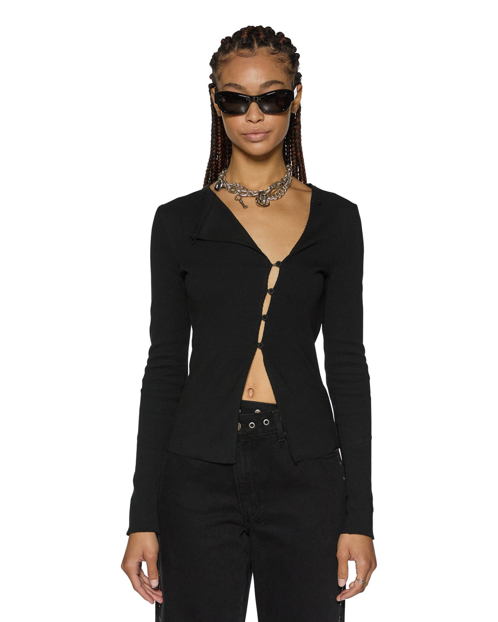 WOMENS REWORK LS TOP BLACK FASHION TOPS