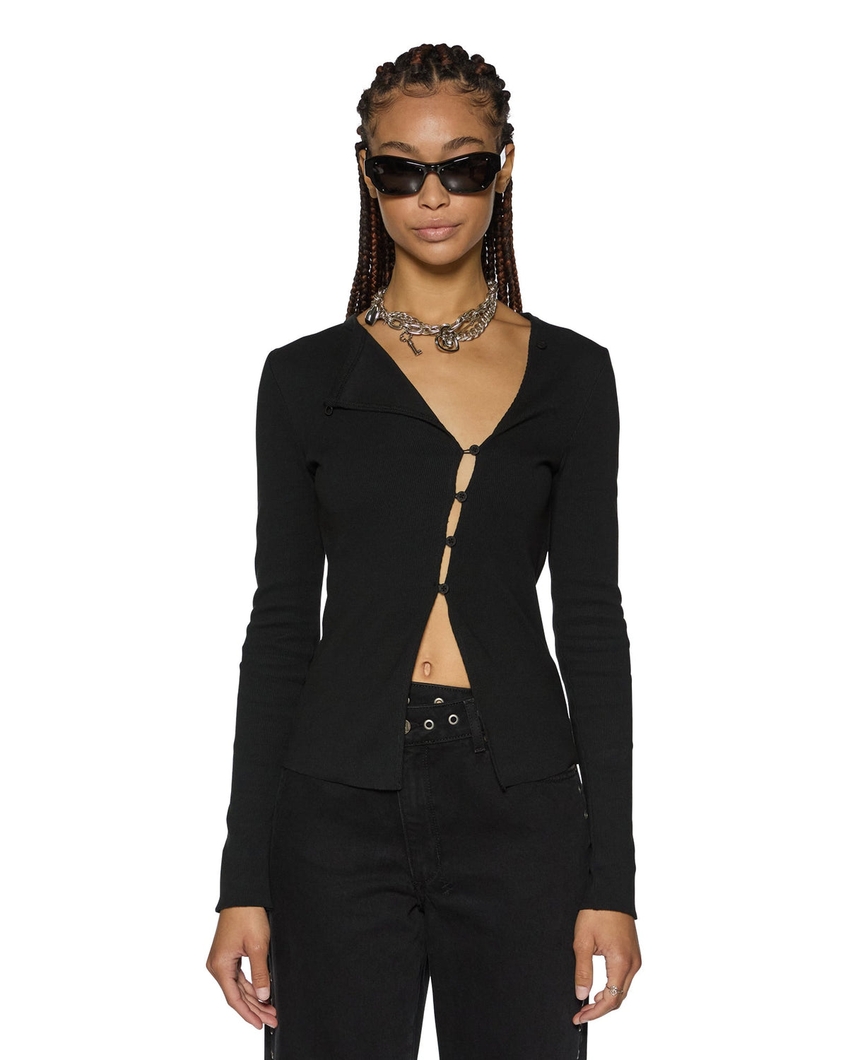 WOMENS REWORK LS TOP BLACK FASHION TOPS