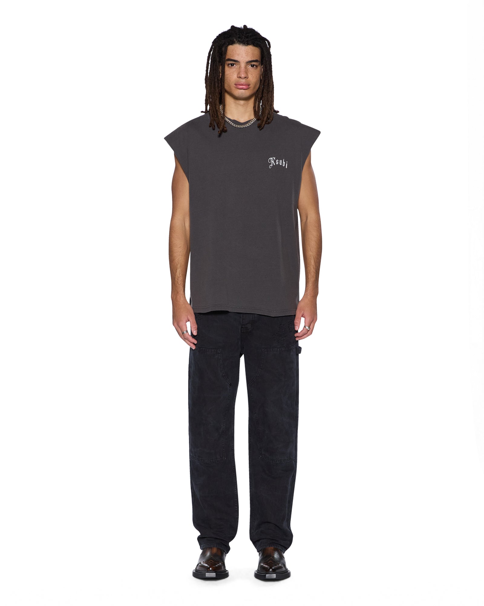 MENS  TRUCKSTOP EKCESS CUTOFF FADED BLACK OVERSIZED TEES