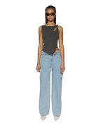 WOMENS BAGGY JEAN ROLLIN KUT OUT DENIM JEANS