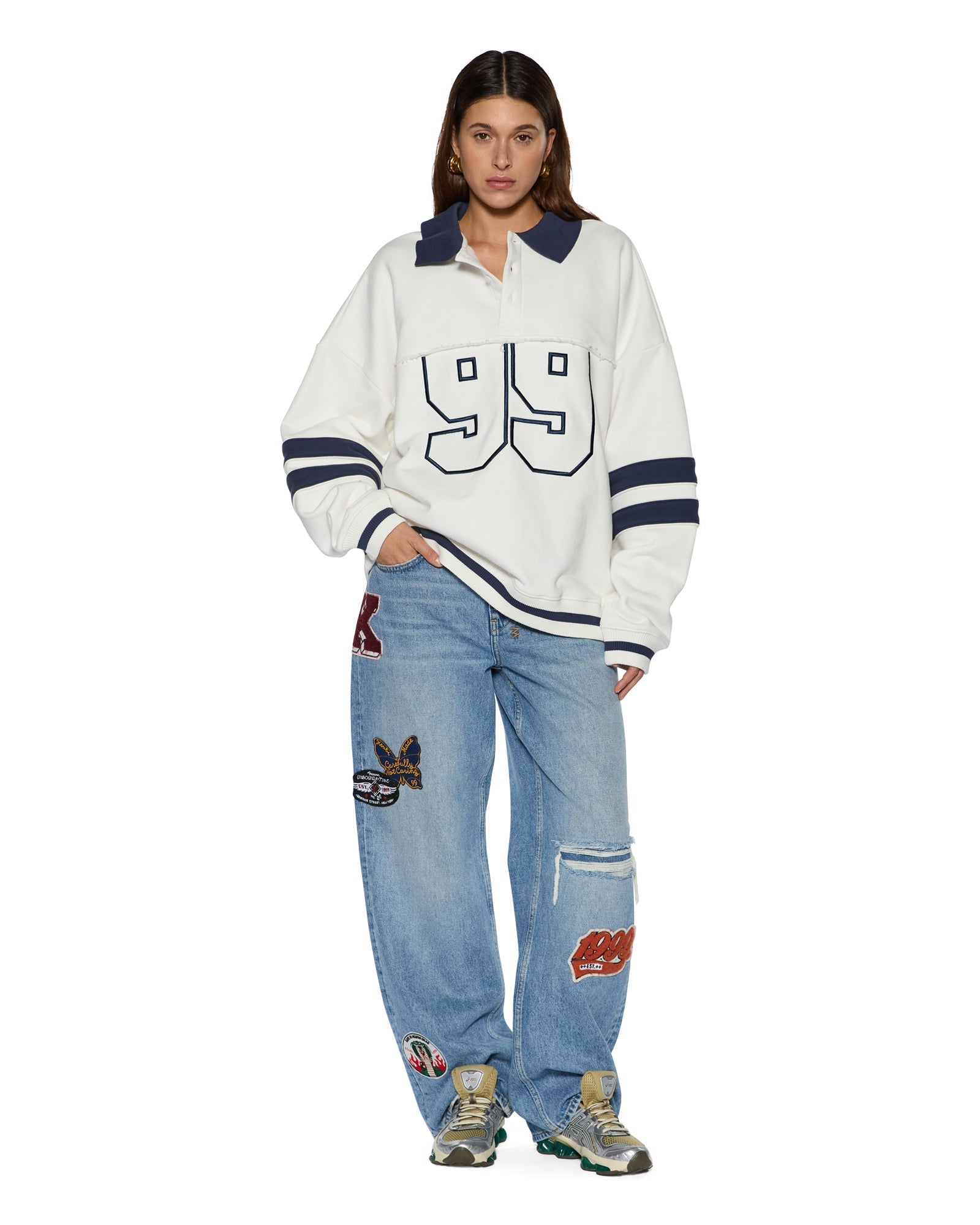 WOMENS LOW RIDER HORIZON PATCH RELAXED DENIM JEANS