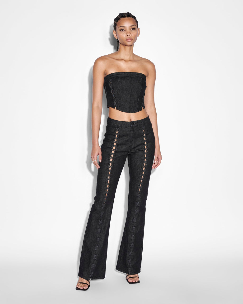 WOMENS SOHO EBONY LACED DENIM JEANS