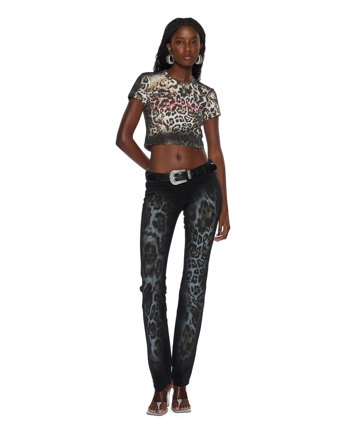 WOMENS MOWALOLA JEAN BLACK CHEETAH DENIM JEANS