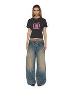 WOMENS FUNNY BUNNY SHRUNKEN SS TEE WASHED BLACK TEES
