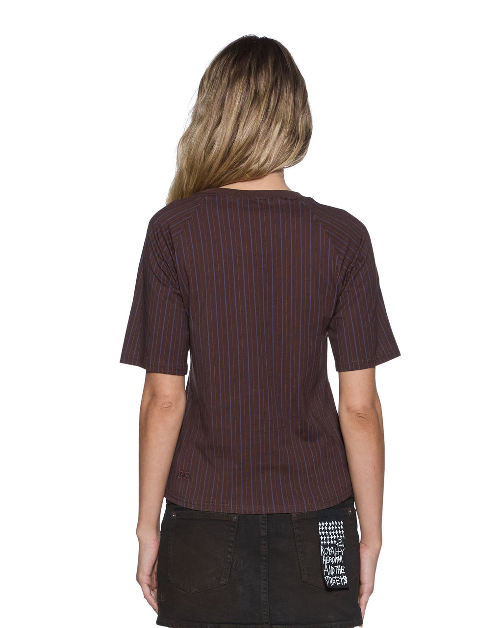 WOMENS PORTER SS TOP CHOCOLATE PINSTRIPE FASHION TOPS