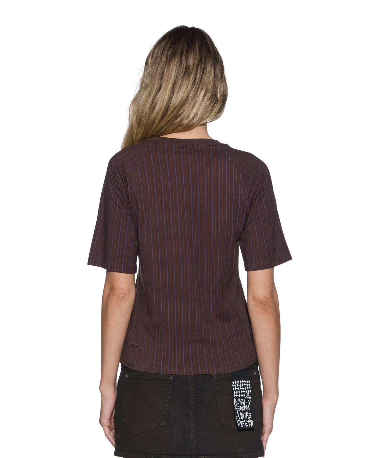 WOMENS PORTER SS TOP CHOCOLATE PINSTRIPE FASHION TOPS