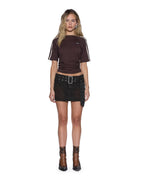 WOMENS PORTER SS TOP CHOCOLATE PINSTRIPE FASHION TOPS