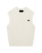 Mens Turncable Knit Vest Vintage White Oversized Knitwear - White