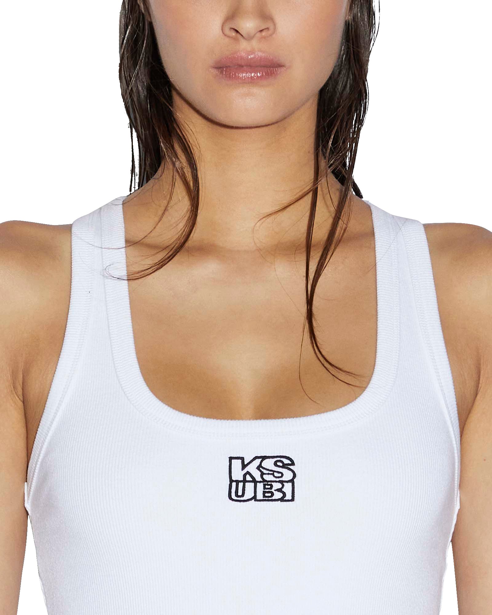 WOMENS  STACKED ORIGIN TANK WHITE FITTED FASHION TOPS
