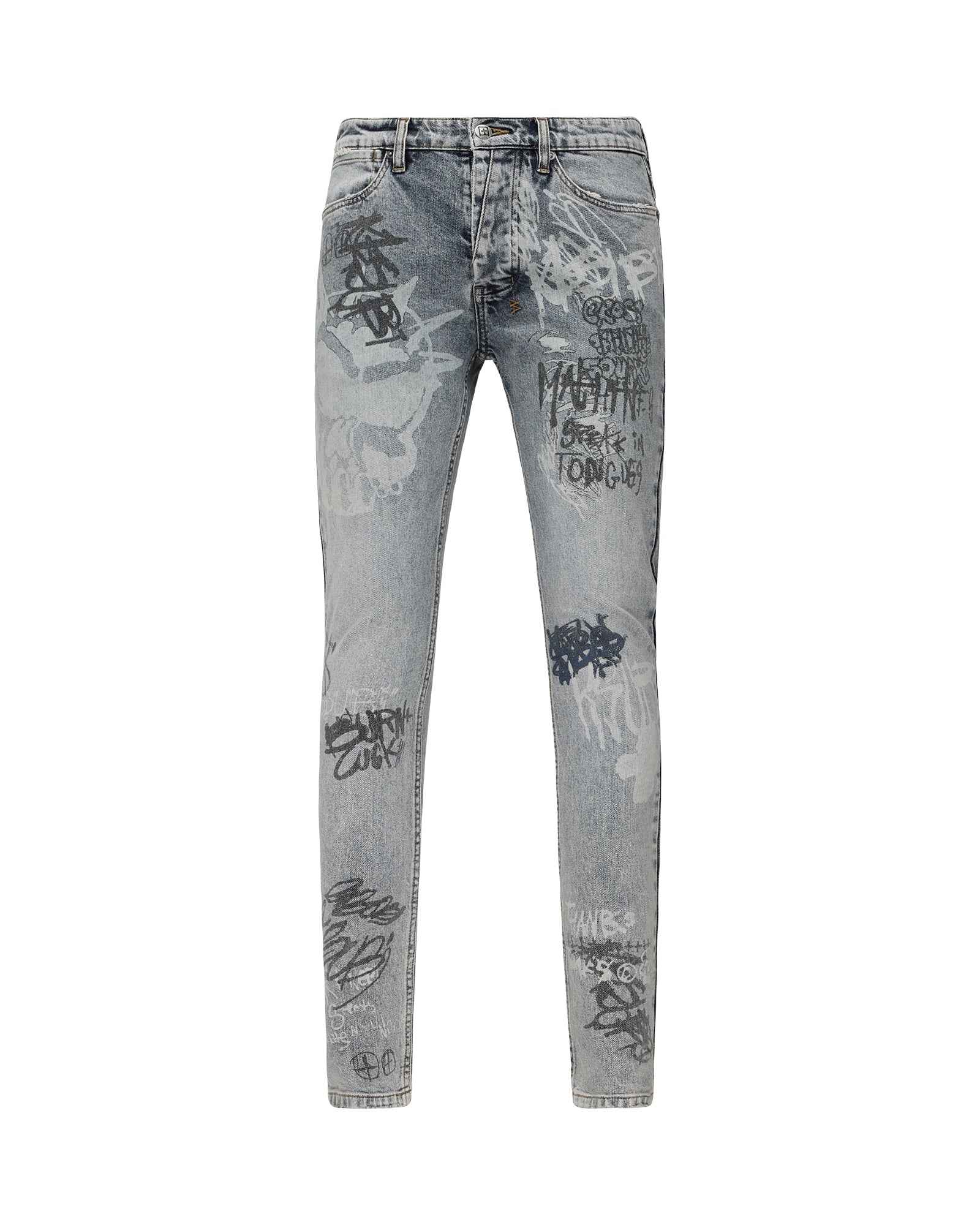 MENS  VAN WINKLE ROGUE BLUE GRAFFITI SKINNY DENIM JEANS