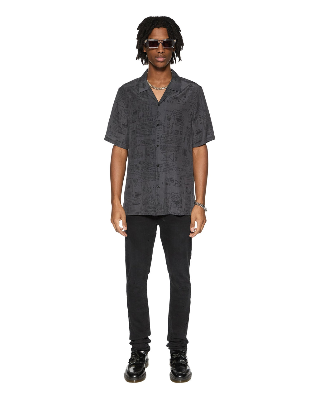 Mens Verses Resort Ss Shirt Black Regular Shirts - Black