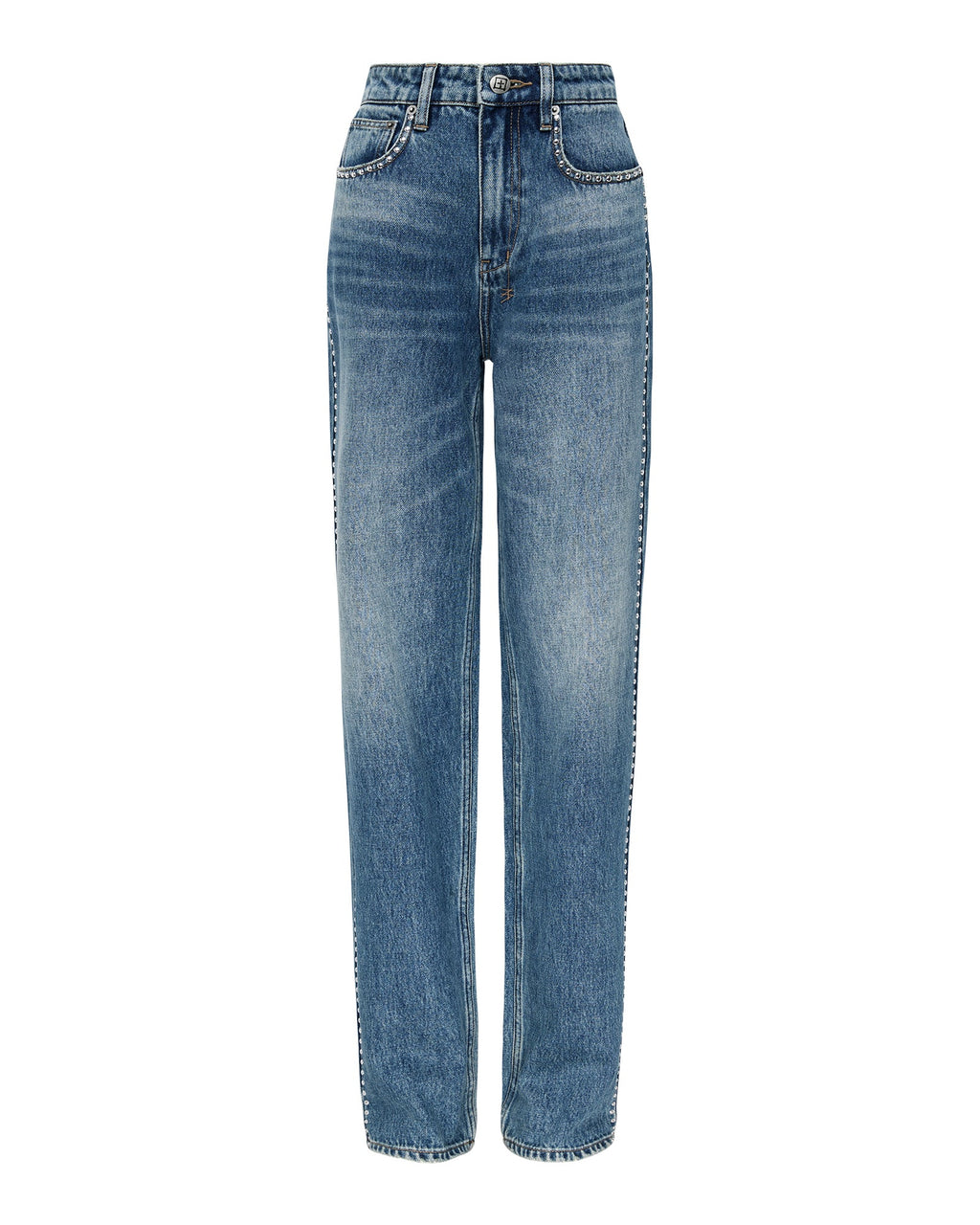 Womens Playback Texas Blue Studded Relaxed Denim Jeans - Denim