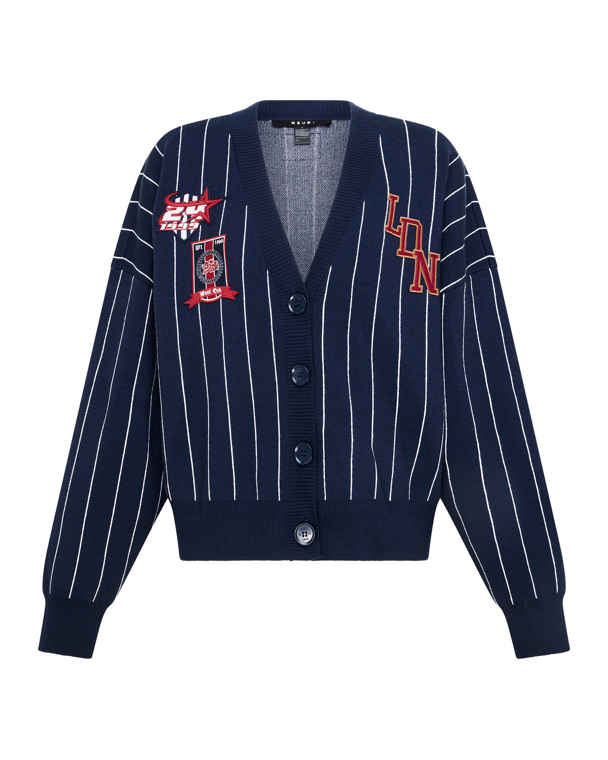 DEAN CARDIGAN NAVY PINSTRIPE