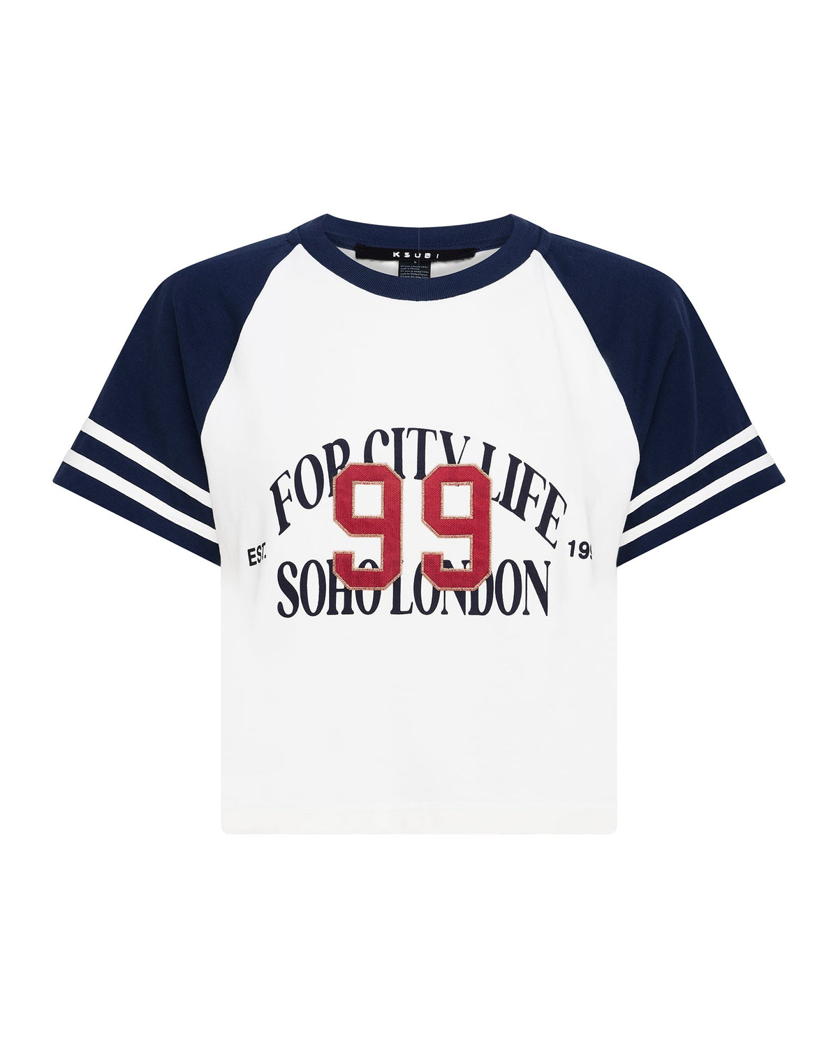 WOMENS RAGLAN BOXY SS TEE VINTAGE WHITE/NAVY TEES