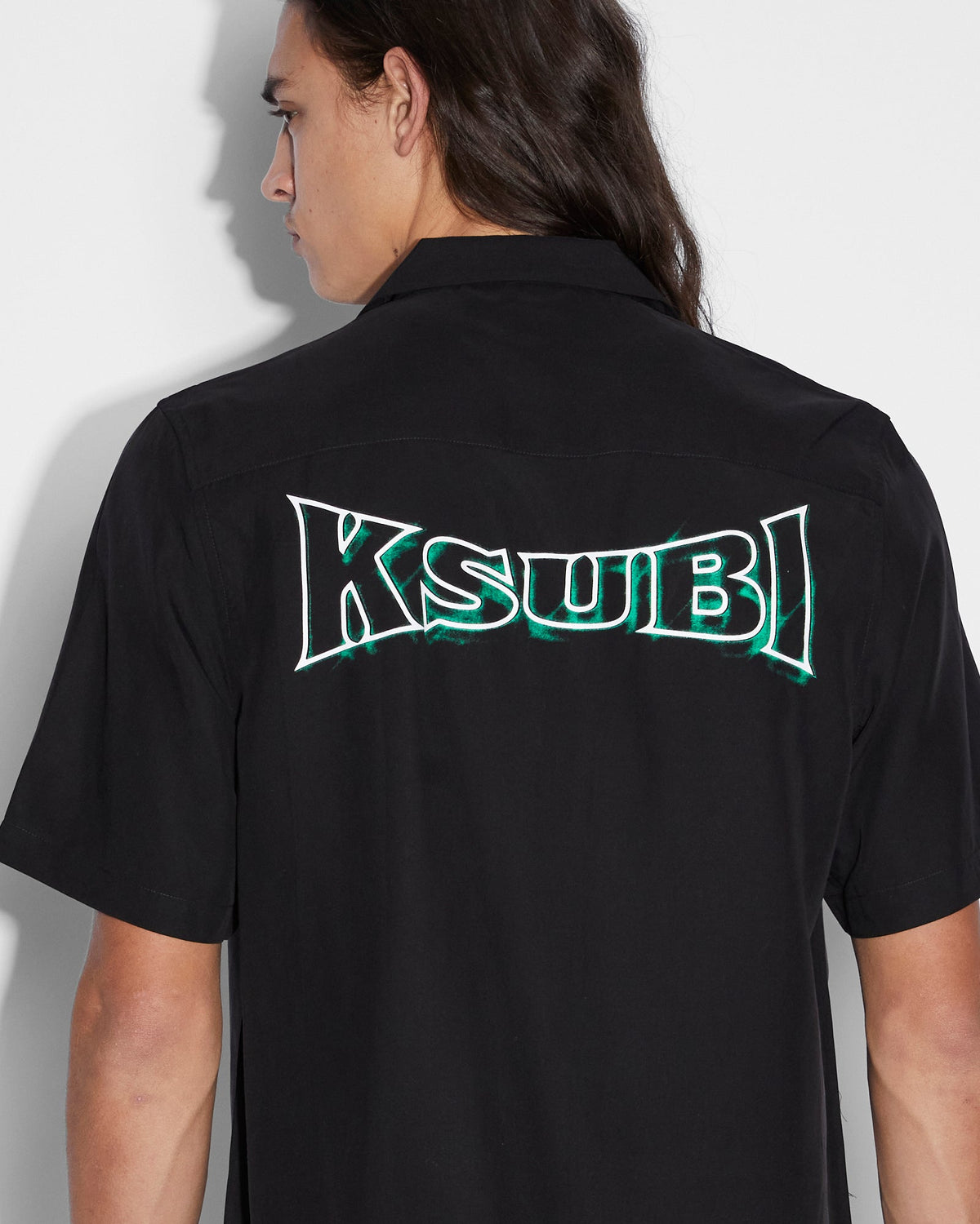 Mens Neon Resort Ss Shirt Black Regular Shirts - Black