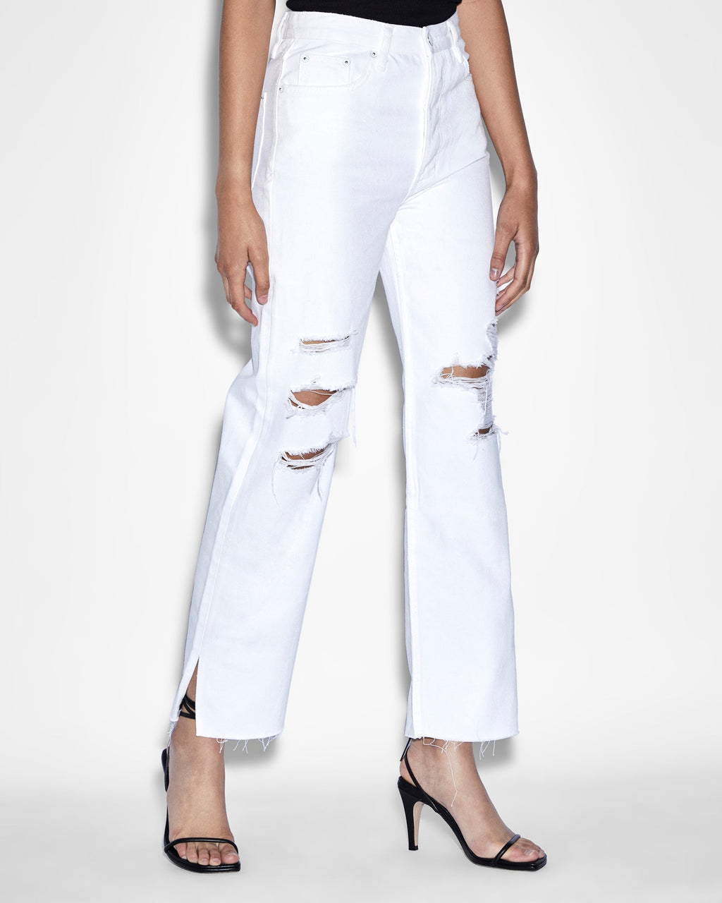 Womens Brooklyn Jean Blanc Sliced Straight Denim Jeans - White
