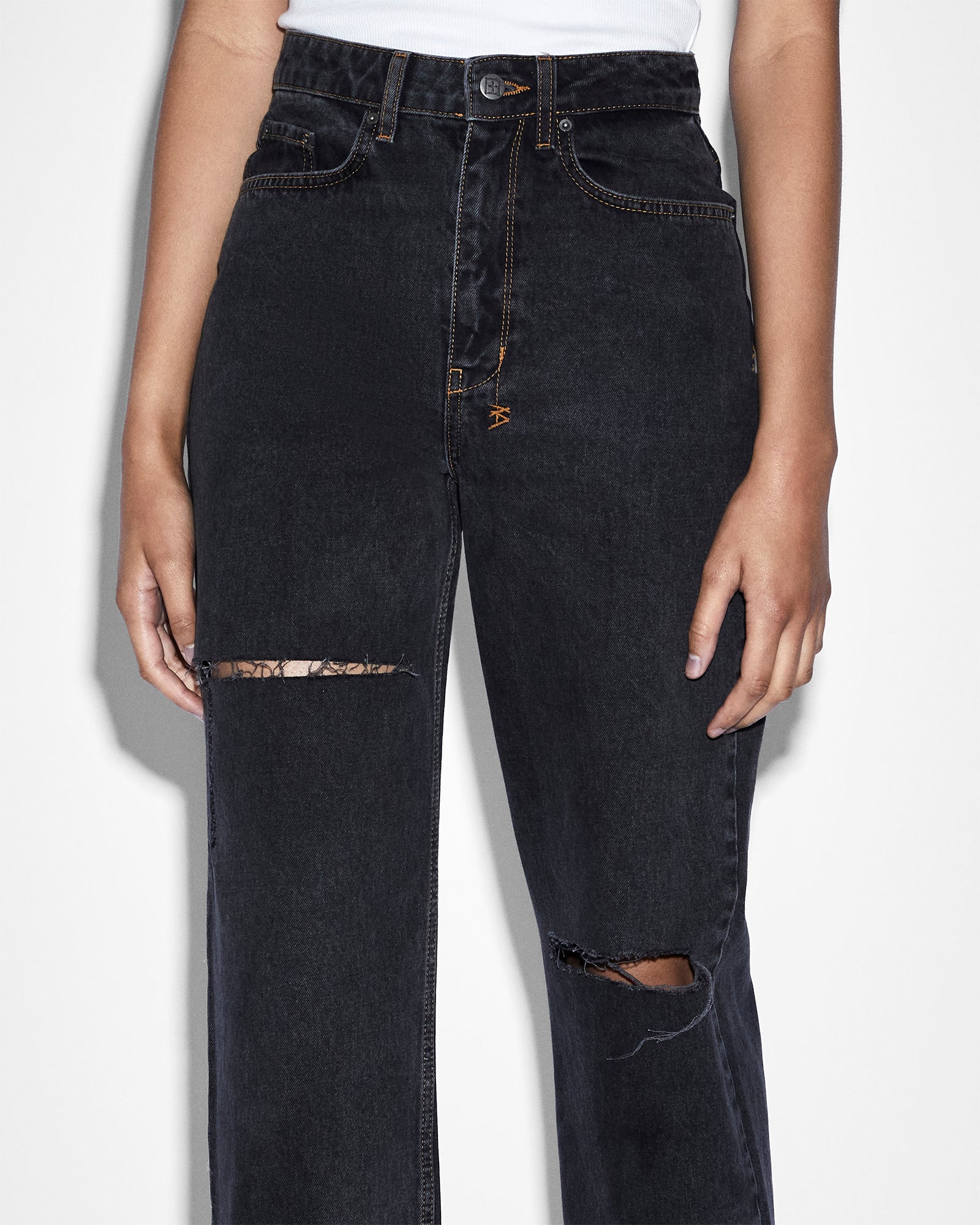 WOMENS  PLAYBACK RAVEN TRASHED STRAIGHT DENIM JEANS