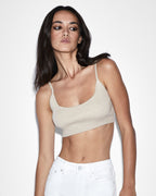 Womens Knit Bralette Oat Fitted Fashion Tops - Beige