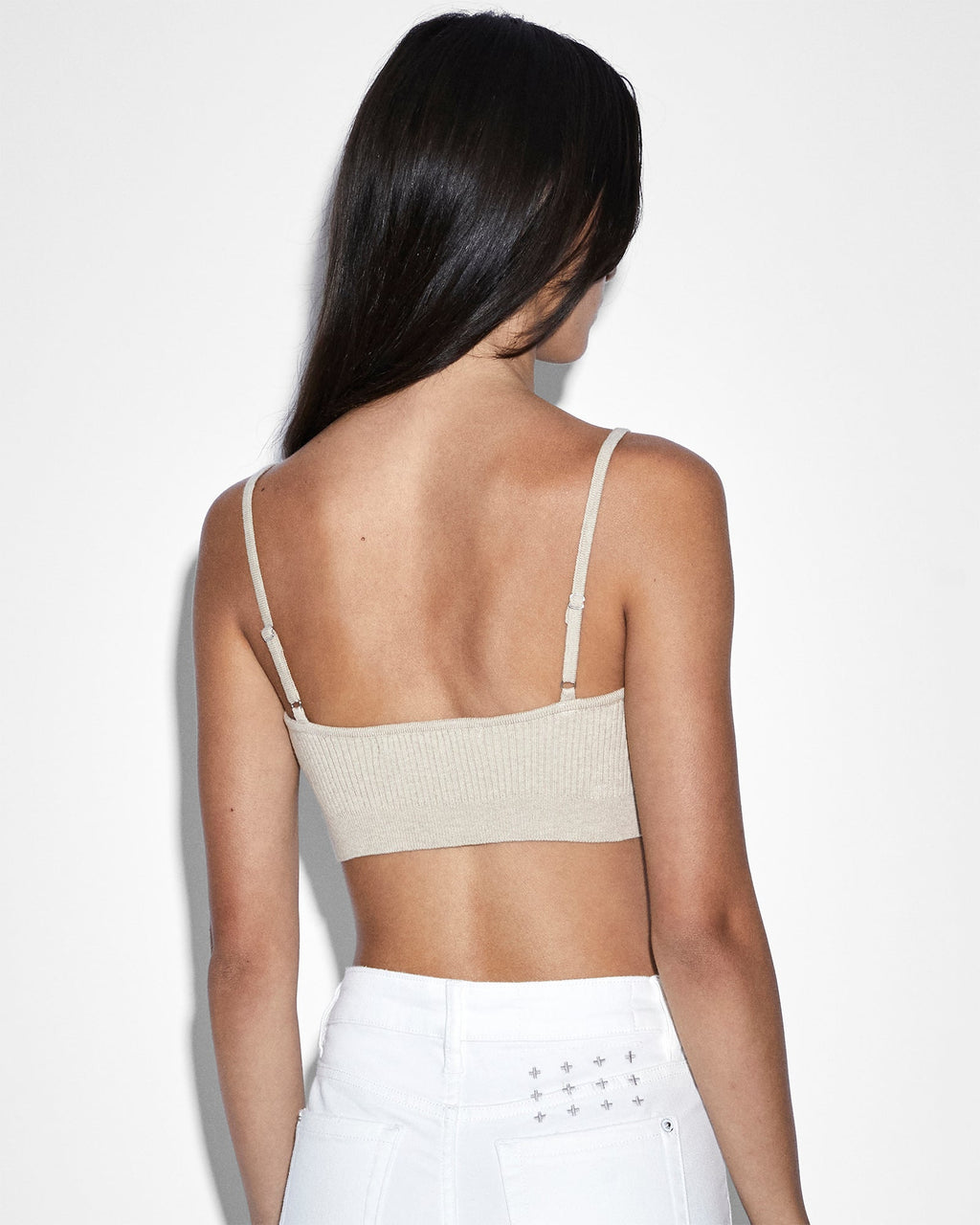 Womens Knit Bralette Oat Fitted Fashion Tops - Beige