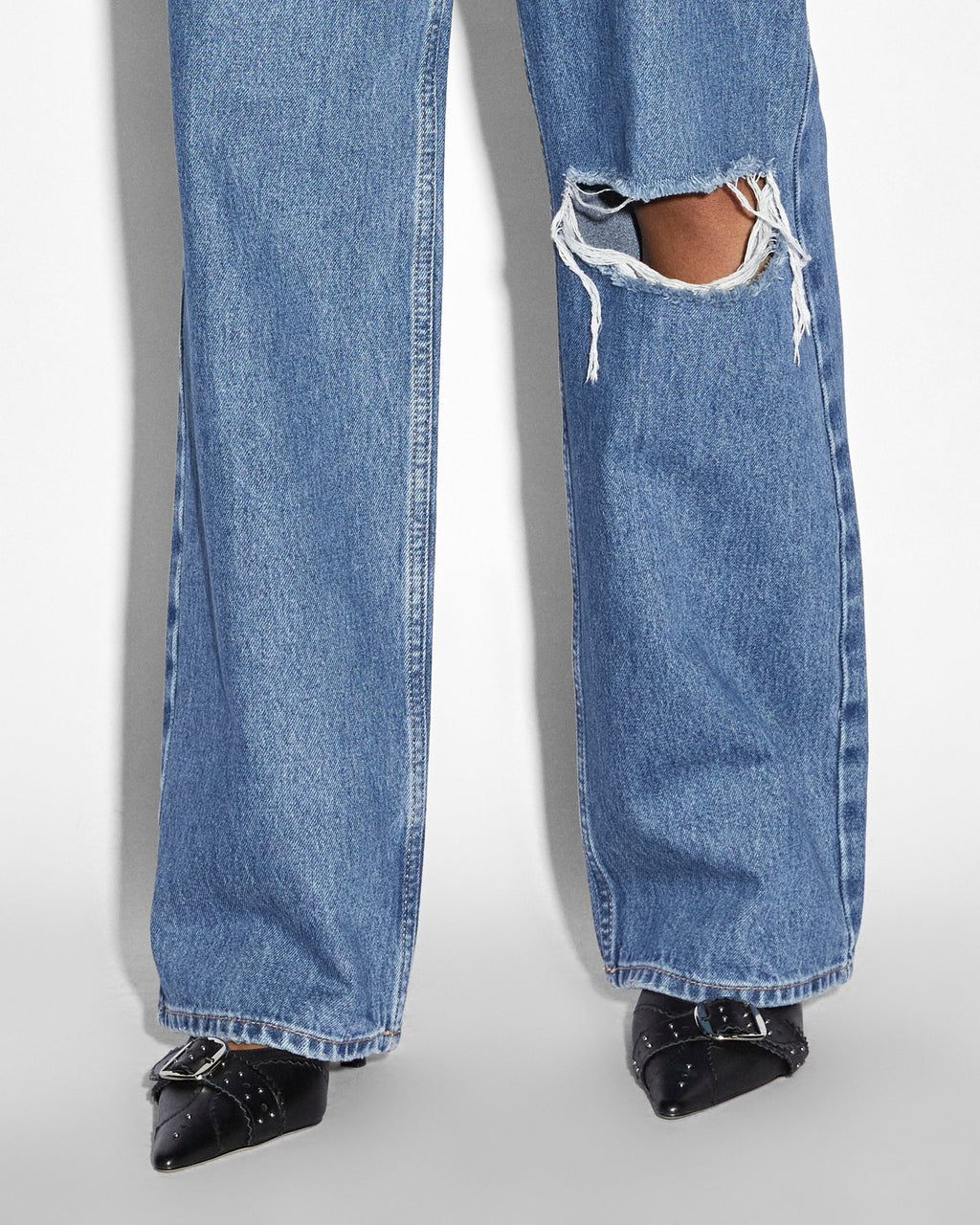 Womens Low Rider Heritage Trashed Baggy Denim Jeans - Denim