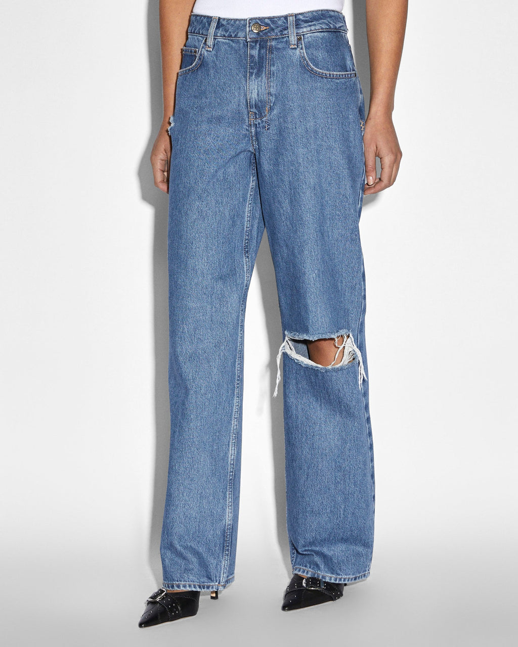 Womens Low Rider Heritage Trashed Baggy Denim Jeans - Denim