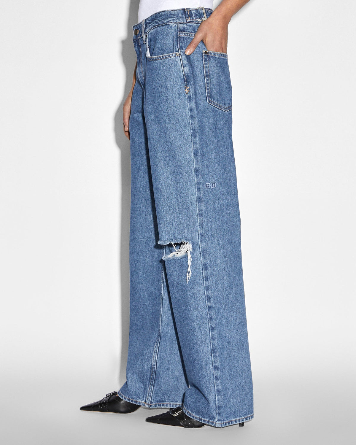 Womens Low Rider Heritage Trashed Baggy Denim Jeans - Denim