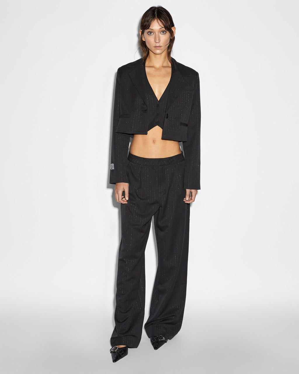 WOMENS LONDON CROP BLAZER PINSTRIPE JACKETS