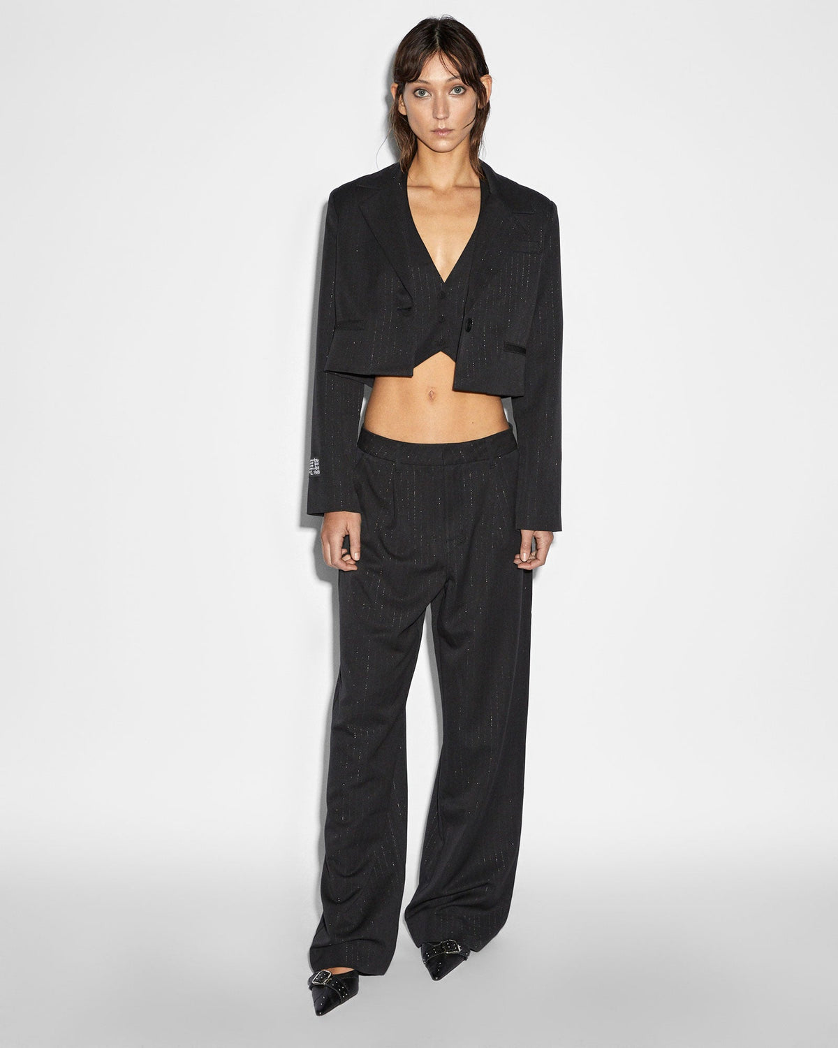 WOMENS LONDON CROP BLAZER PINSTRIPE JACKETS