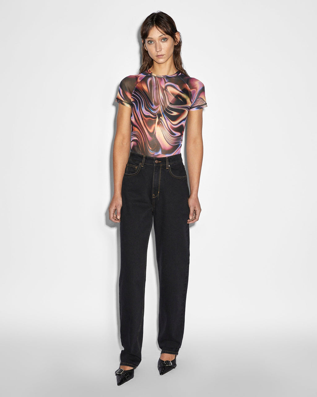 WOMENS VISIONS MESH SS TEE FASHION TOPS