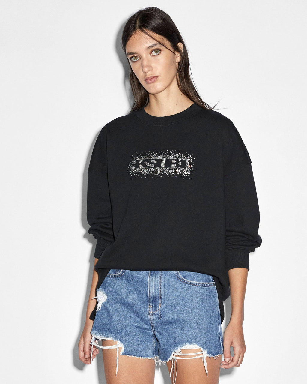 Womens Sott Burst Boxy Crew Jet Black Boxy Fleece - Black