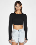 Womens Syndicate Crop Ls Tee Black Fitted Tees - Black