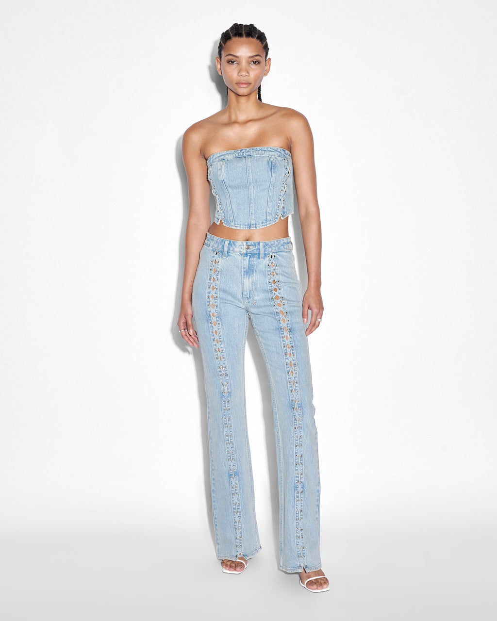 Womens Bustier Dove Laced Fitted Fashion Tops - Denim