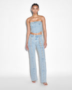 Womens Bustier Dove Laced Fitted Fashion Tops - Denim