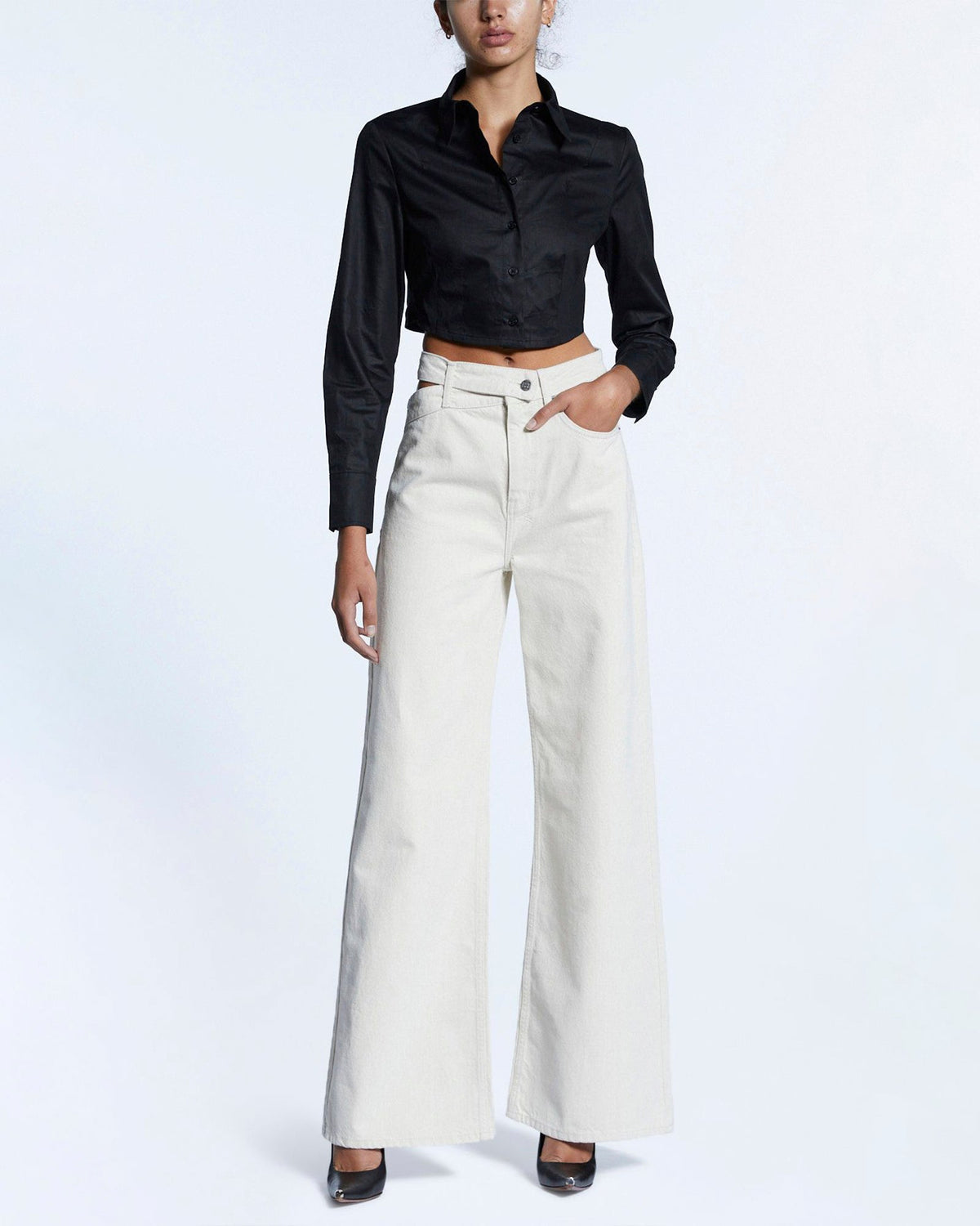 TUCKED CROP SHIRT BLACK