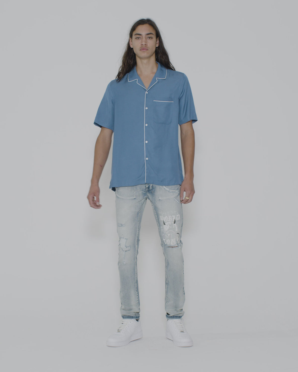 Mens Downtown Resort Ss Shirt Atlantic Regular Shirts - Blue
