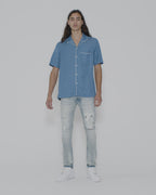 Mens Downtown Resort Ss Shirt Atlantic Regular Shirts - Blue