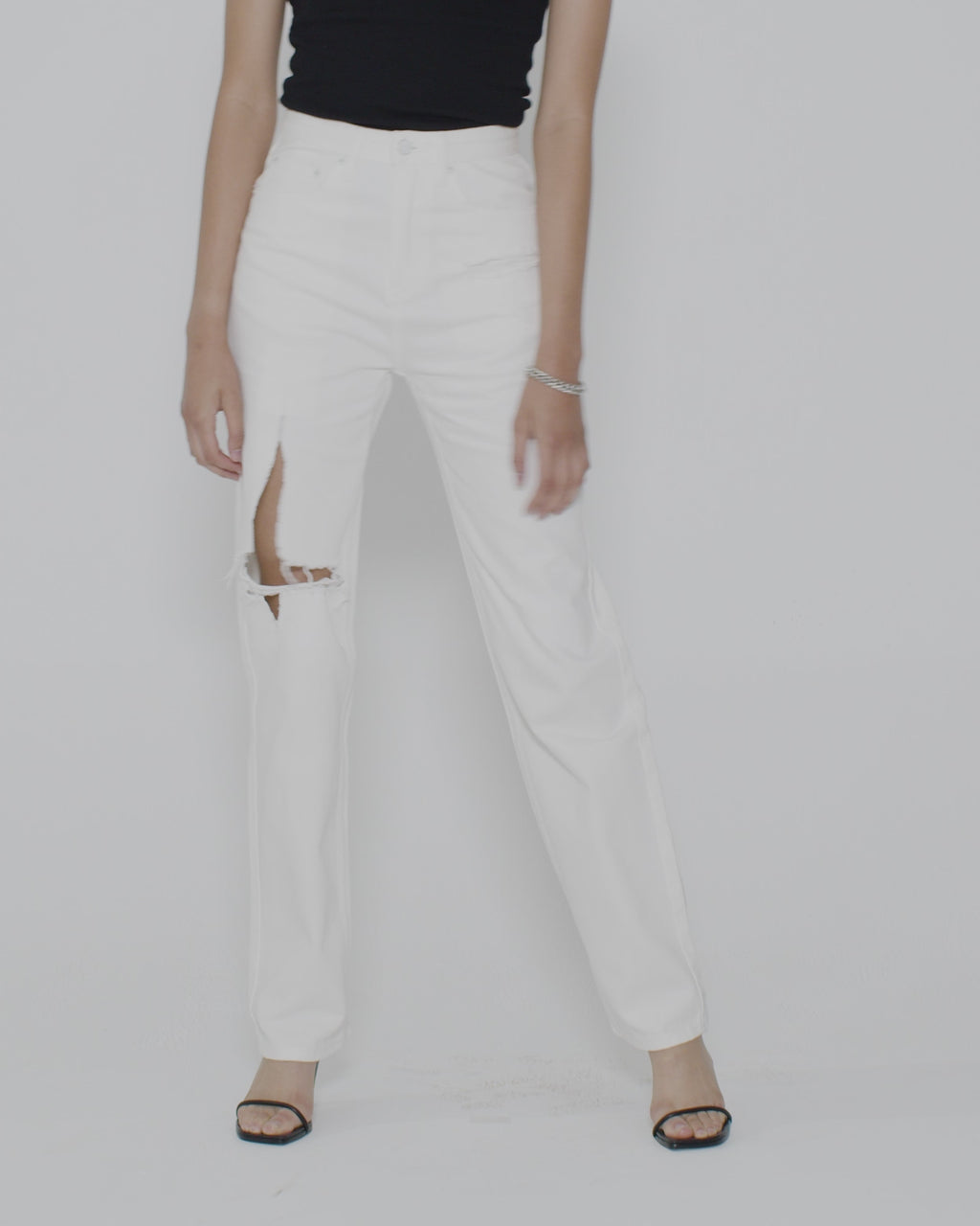 Womens Playback Blanc Sliced Straight Denim Jeans - White