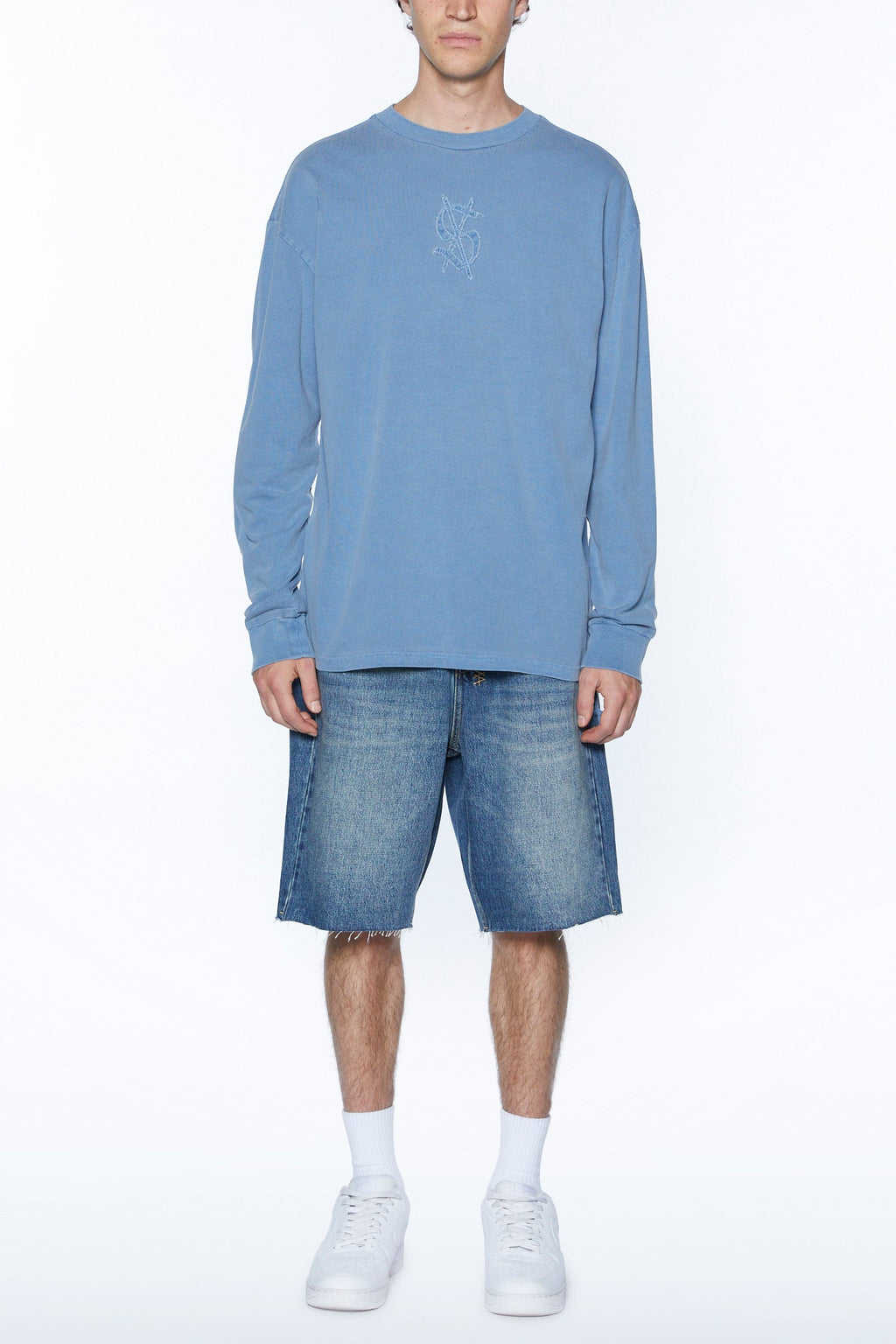 Mens Stitch Up Biggie Ls Tee Marine Oversized Tees - Blue